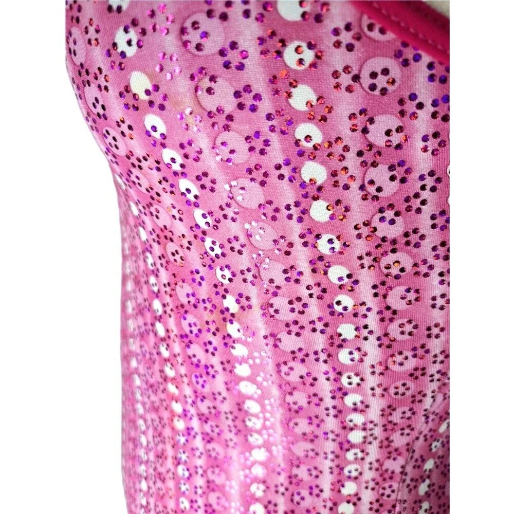 GK Elite VTG Pink Dots Keyhole Racerback Tank Leotard Glittery Size AL Adult L - Picture 10 of 16